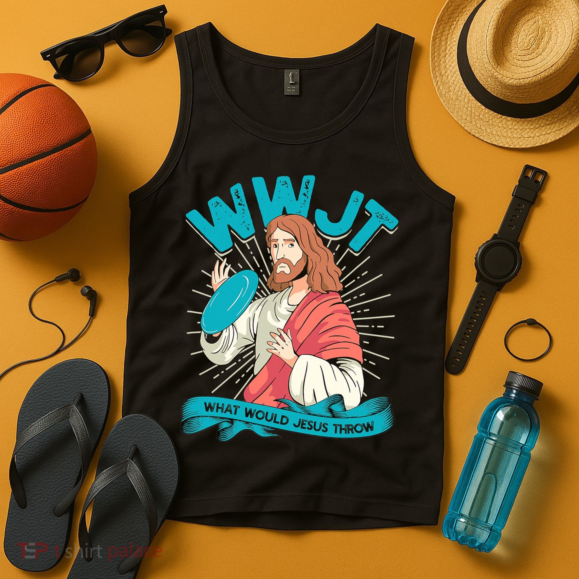 Funny WWJT What Would Jesus Throw Frisbee Disc Golf Sport Tank Top