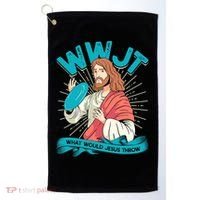 Funny WWJT What Would Jesus Throw Frisbee Disc Golf Sport Golf Towel thumb 0