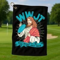 Funny WWJT What Would Jesus Throw Frisbee Disc Golf Sport Golf Towel thumb 1