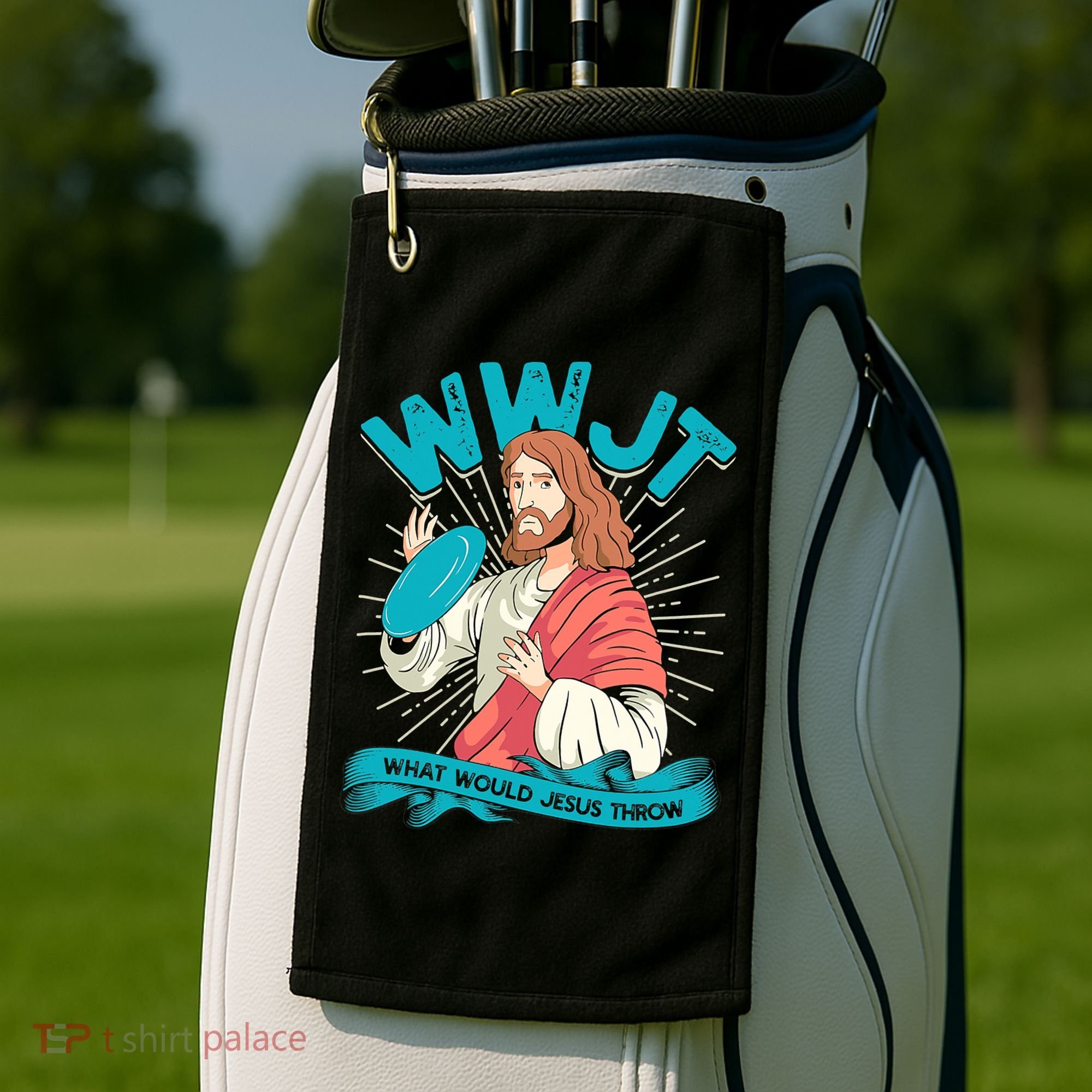 Funny WWJT What Would Jesus Throw Frisbee Disc Golf Sport Golf Towel