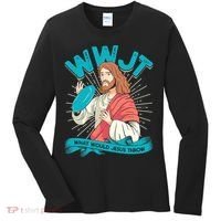 Funny WWJT What Would Jesus Throw Frisbee Disc Golf Sport Women's Long Sleeve Shirt thumb 0