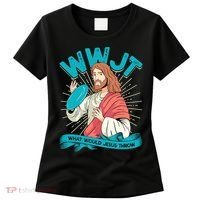 Funny WWJT What Would Jesus Throw Frisbee Disc Golf Sport Women's T-Shirt thumb 0