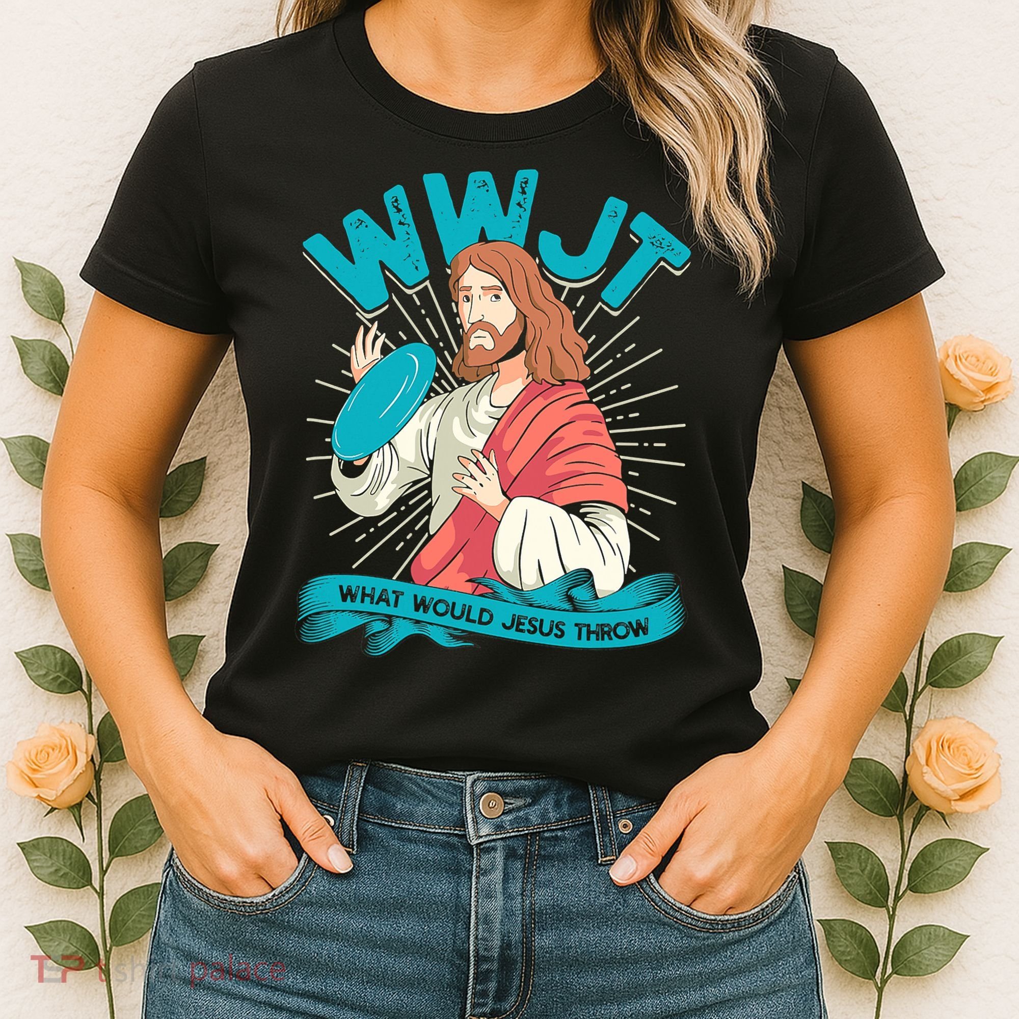 Funny WWJT What Would Jesus Throw Frisbee Disc Golf Sport Women's T-Shirt
