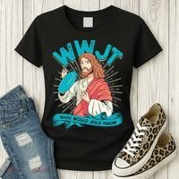 Funny WWJT What Would Jesus Throw Frisbee Disc Golf Sport Women's T-Shirt thumb 3