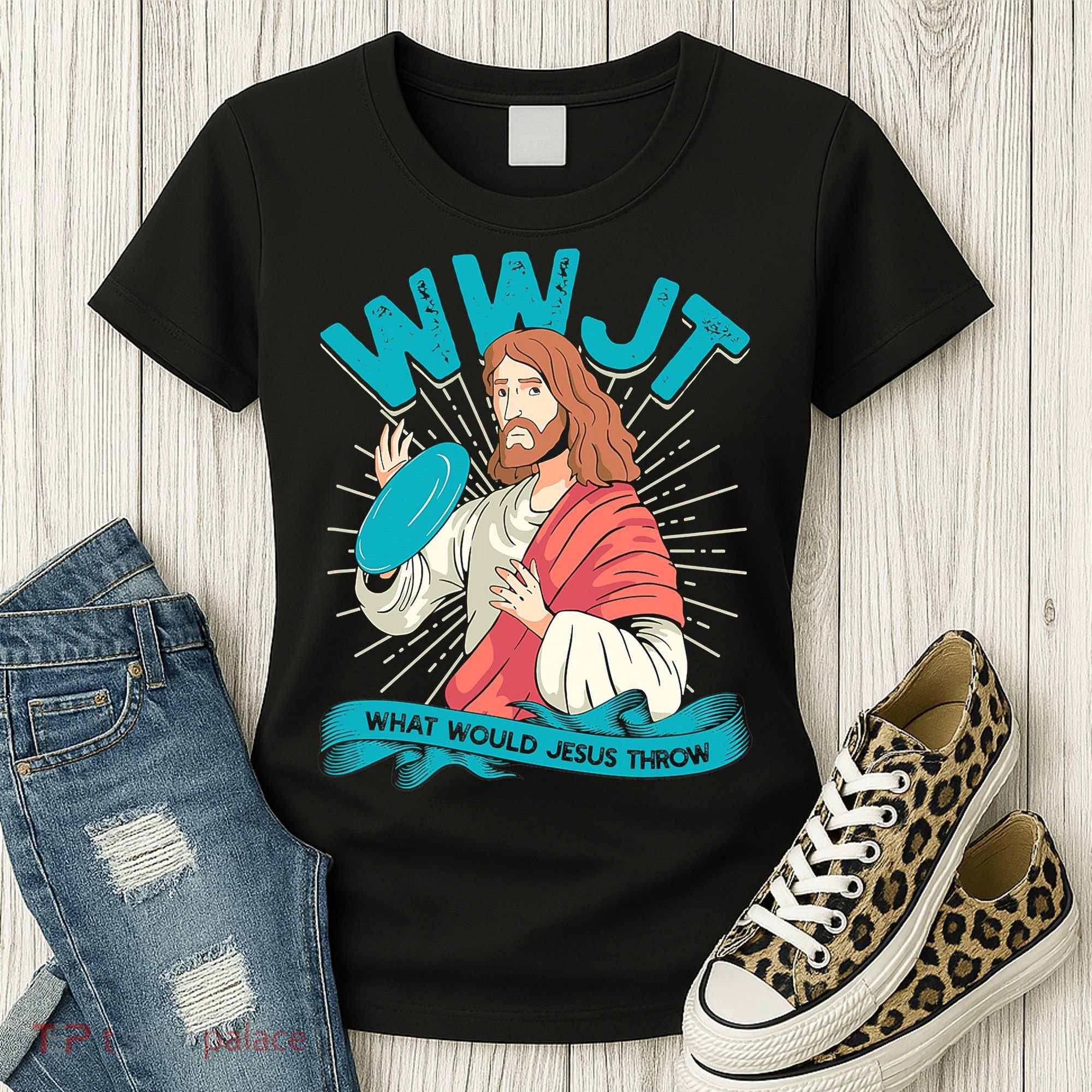 Funny WWJT What Would Jesus Throw Frisbee Disc Golf Sport Women's T-Shirt