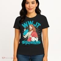 Funny WWJT What Would Jesus Throw Frisbee Disc Golf Sport Women's T-Shirt thumb 4