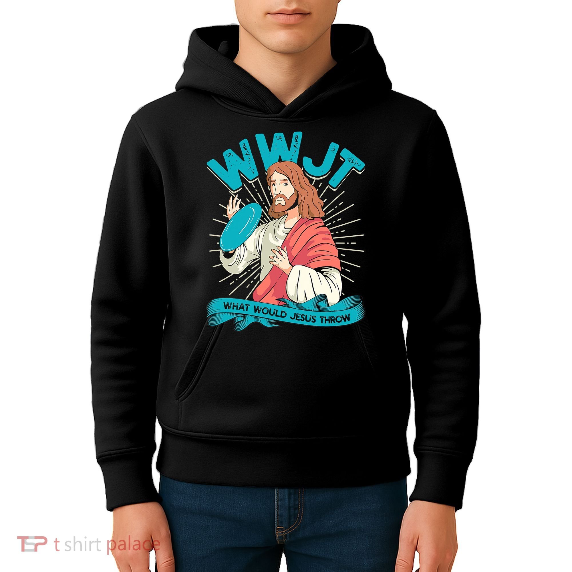 Funny WWJT What Would Jesus Throw Frisbee Disc Golf Sport Kids Hoodie