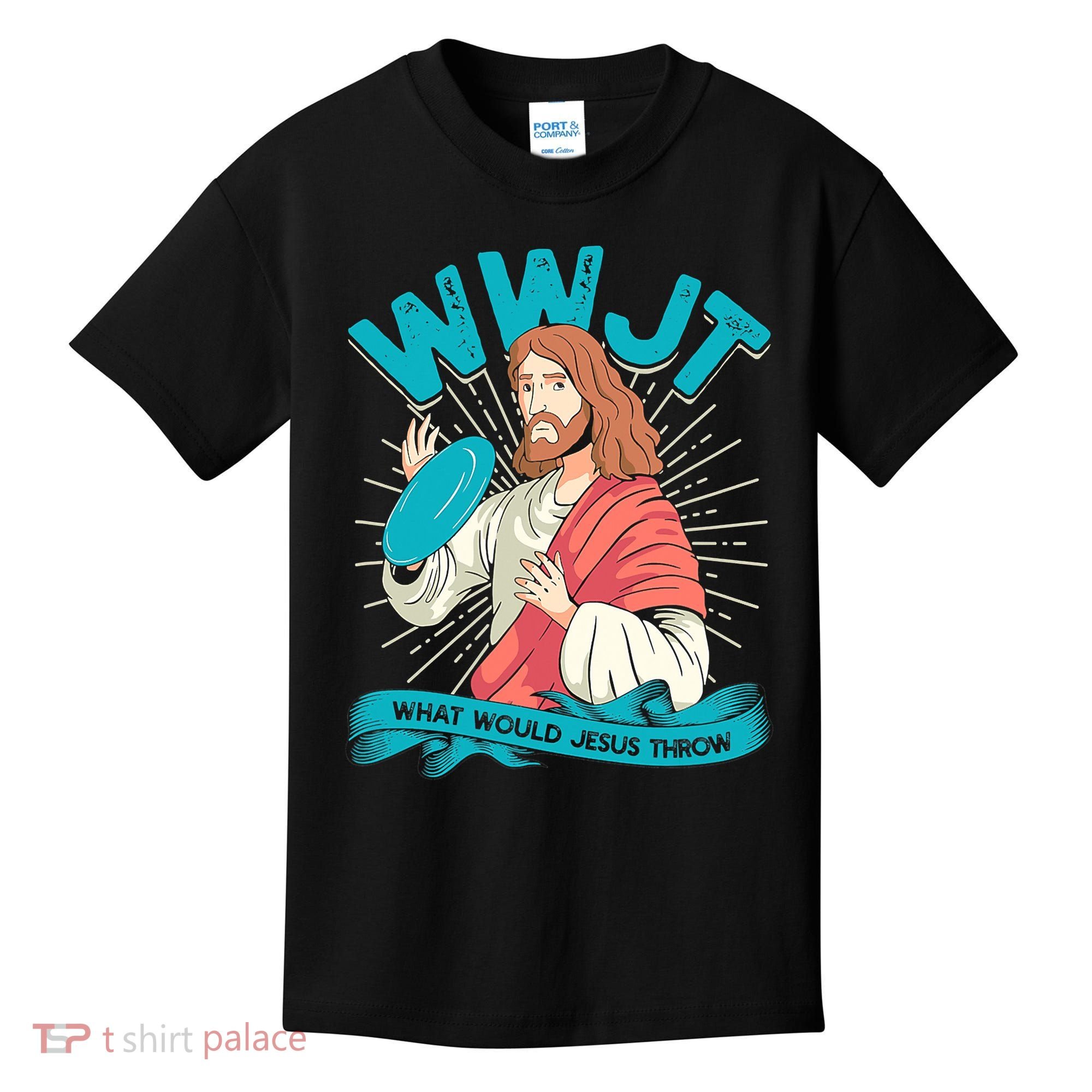 Funny WWJT What Would Jesus Throw Frisbee Disc Golf Sport Kids T-Shirt
