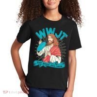 Funny WWJT What Would Jesus Throw Frisbee Disc Golf Sport Kids T-Shirt thumb 2