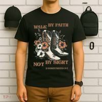 Faith We Walk By Faith Not By Sight Christian T-Shirt thumb 6