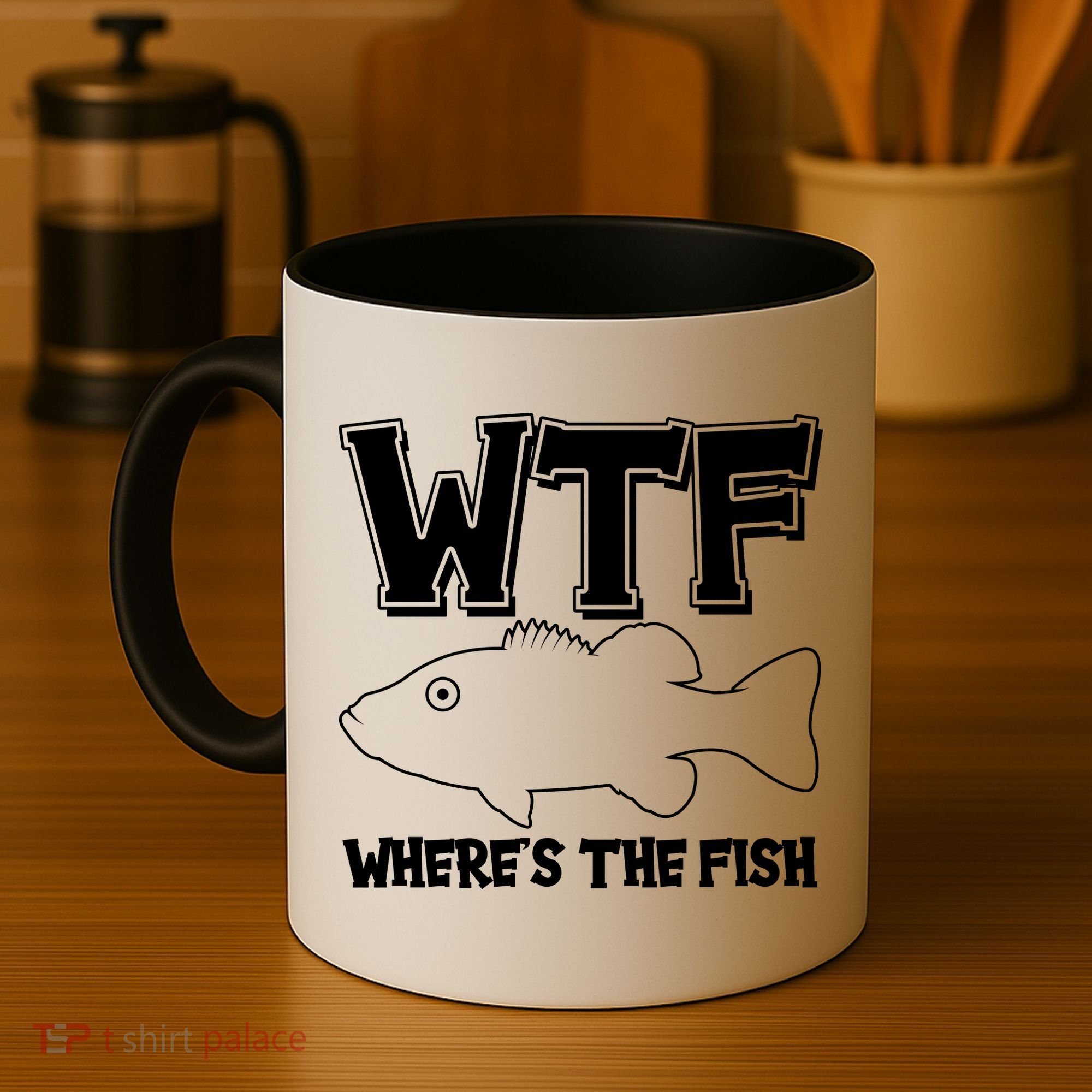 Funny WTF Wheres The Fish Coffee Mug