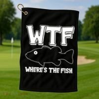 Funny WTF Wheres The Fish Golf Towel thumb 1