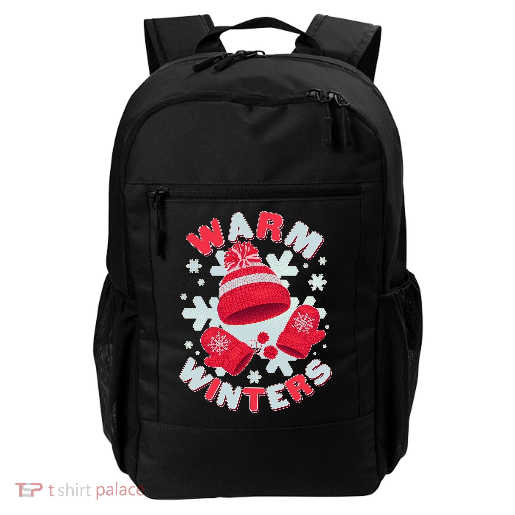 Festive Warm Winter Knit Hat And Gloves Backpack