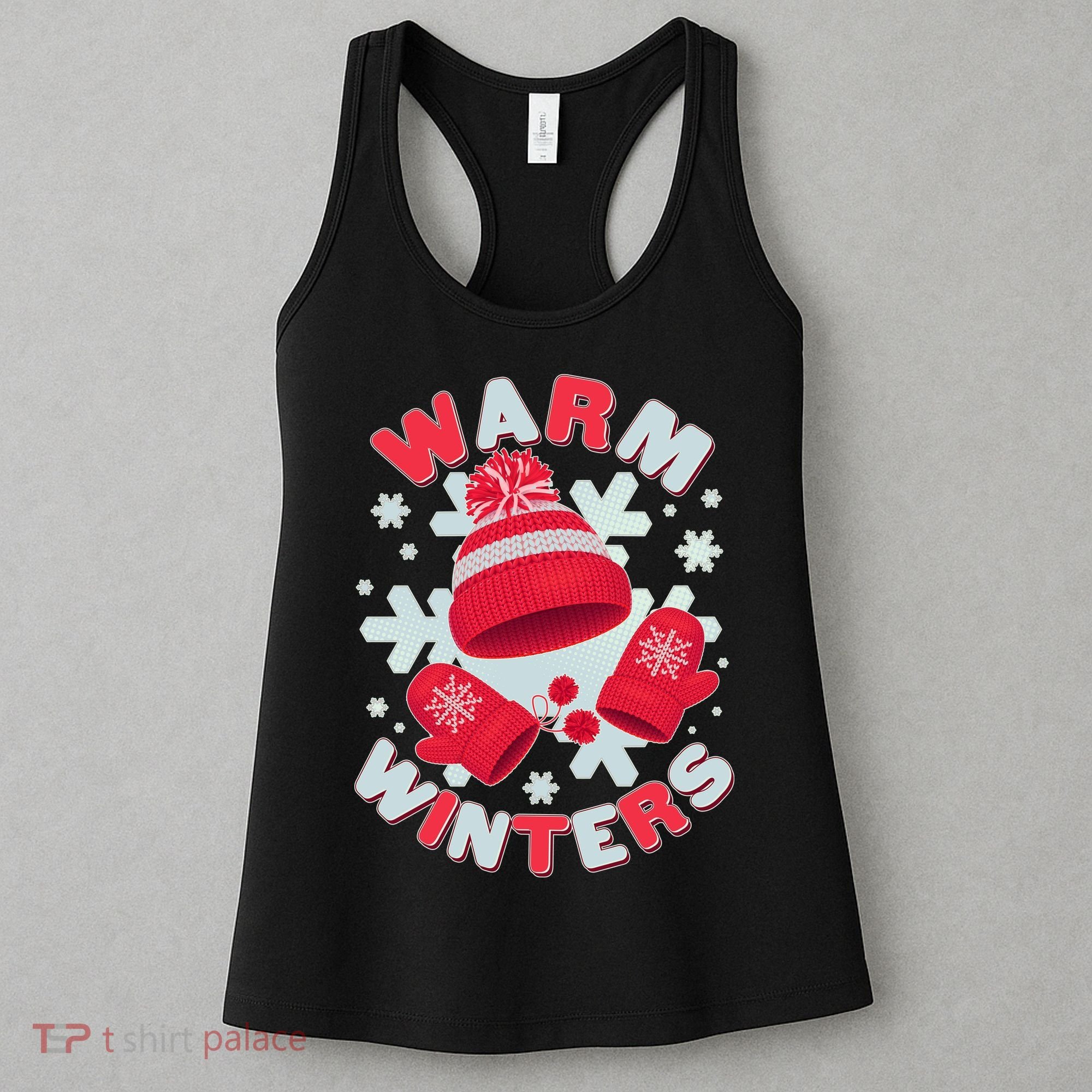 Festive Warm Winter Knit Hat And Gloves Women's Tank Top