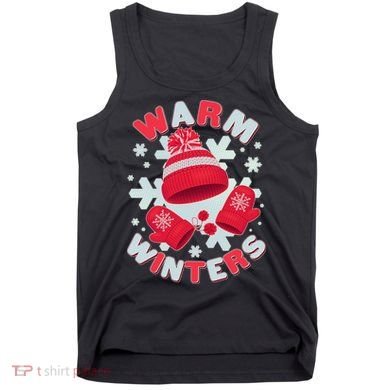 Festive Warm Winter Knit Hat And Gloves Tank Top
