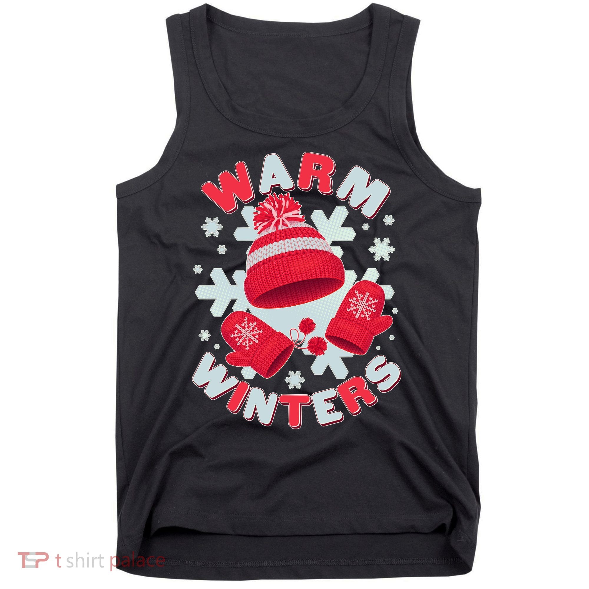 Festive Warm Winter Knit Hat And Gloves Tank Top