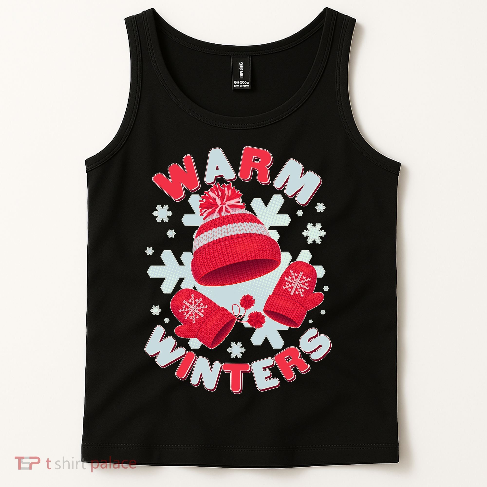 Festive Warm Winter Knit Hat And Gloves Tank Top