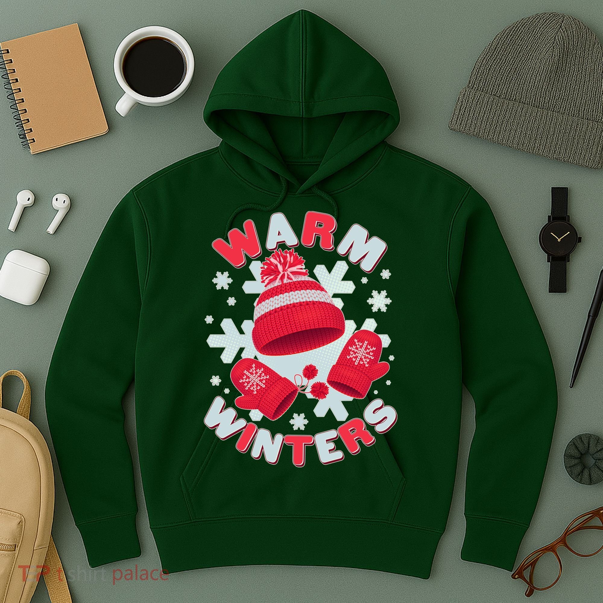 Festive Warm Winter Knit Hat And Gloves Hoodie
