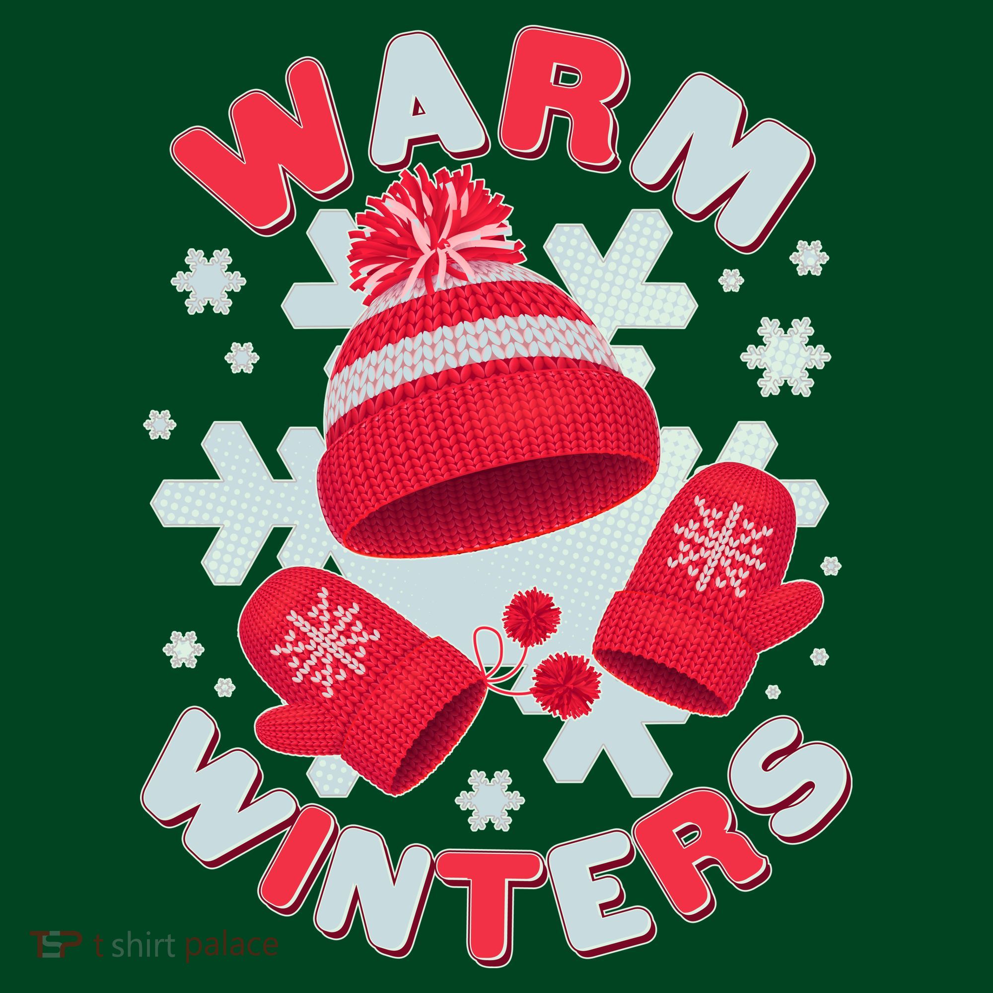 Festive Warm Winter Knit Hat And Gloves Long Sleeve Shirt