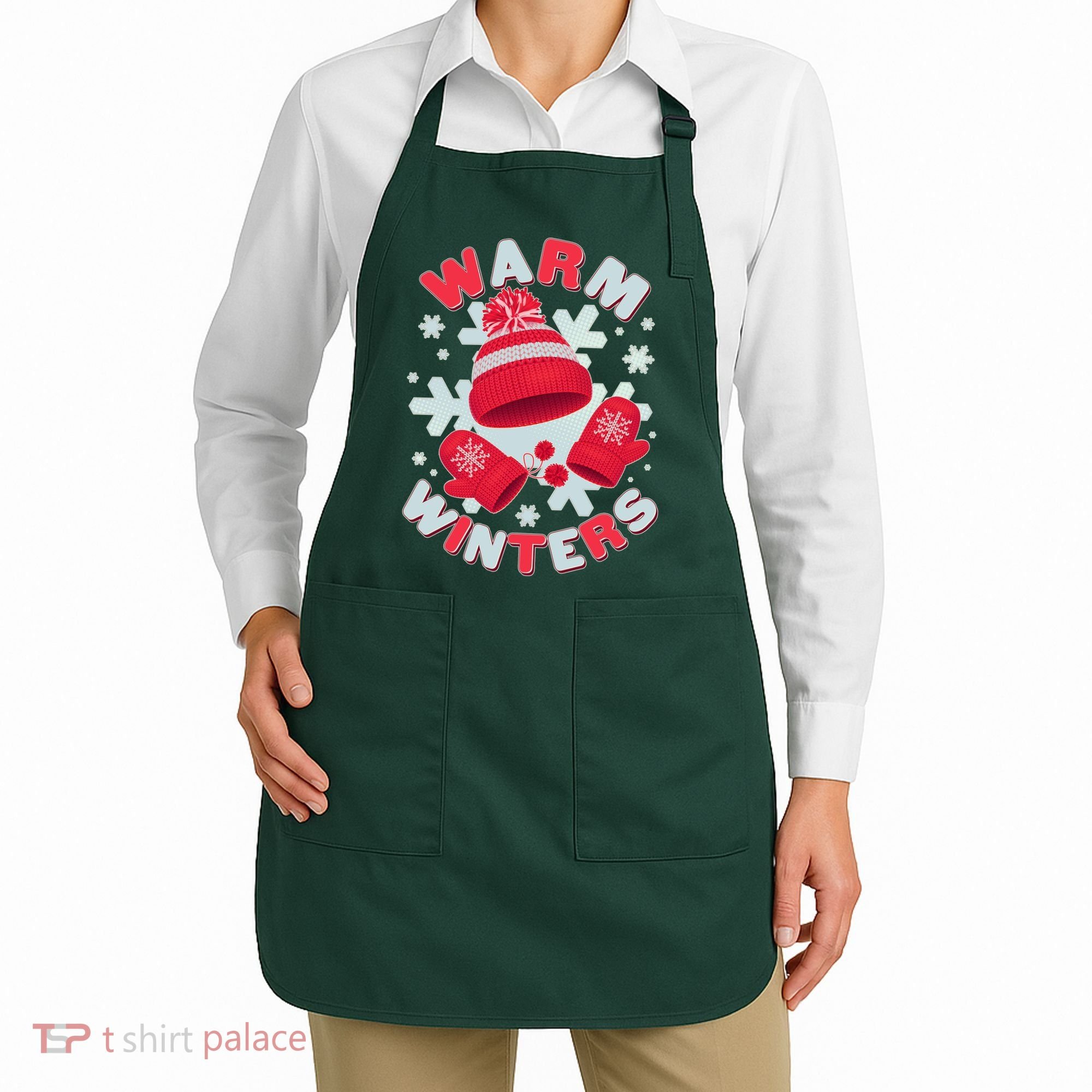 Festive Warm Winter Knit Hat And Gloves Apron