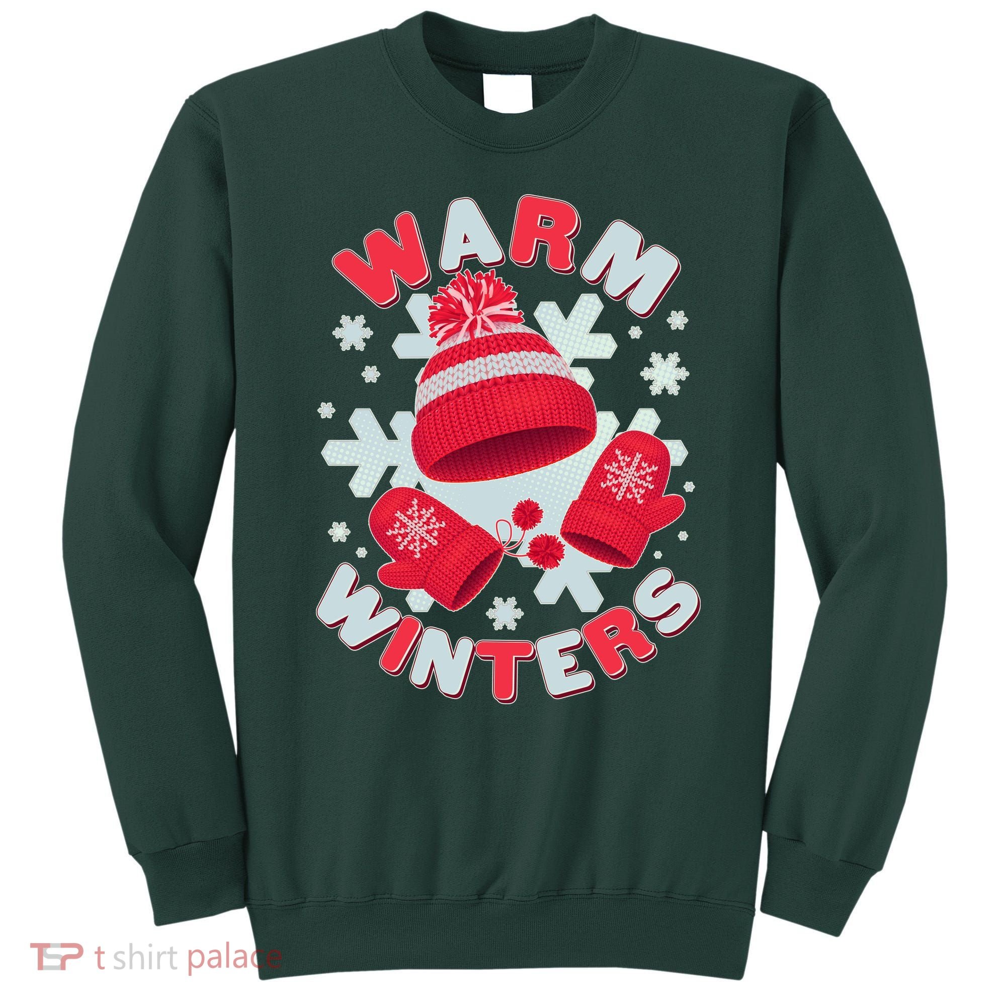 Festive Warm Winter Knit Hat And Gloves Sweatshirt