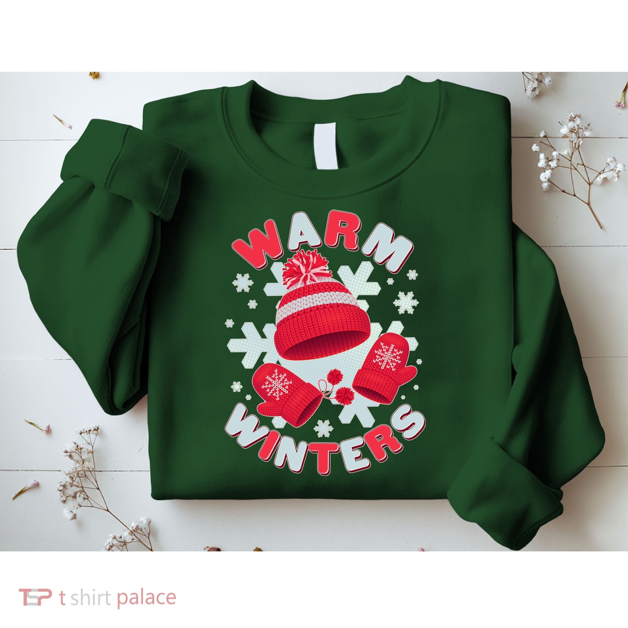 Festive Warm Winter Knit Hat And Gloves Sweatshirt