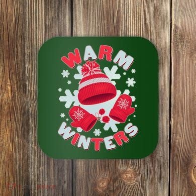 Festive Warm Winter Knit Hat And Gloves Coaster
