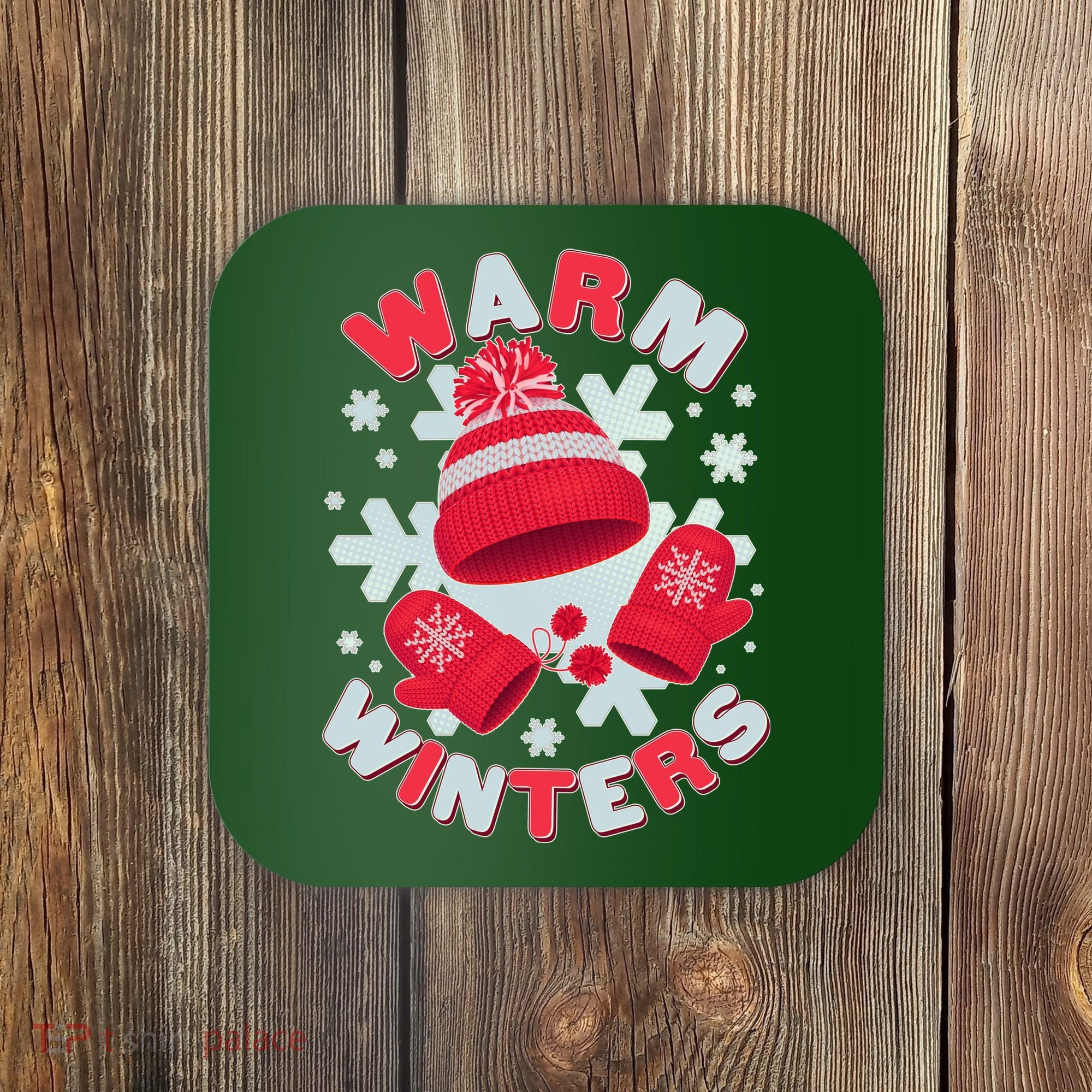 Festive Warm Winter Knit Hat And Gloves Coaster