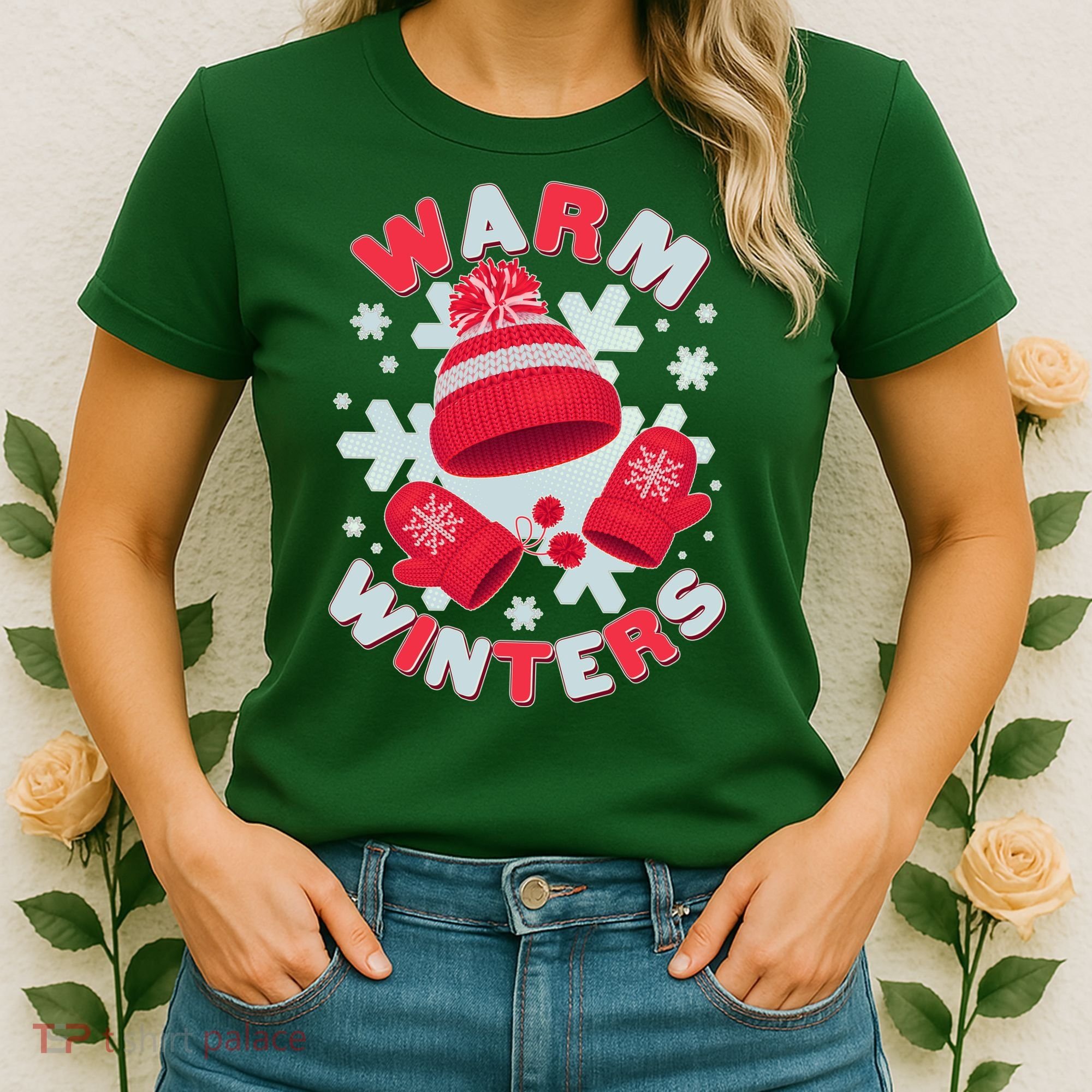 Festive Warm Winter Knit Hat And Gloves Women's T-Shirt