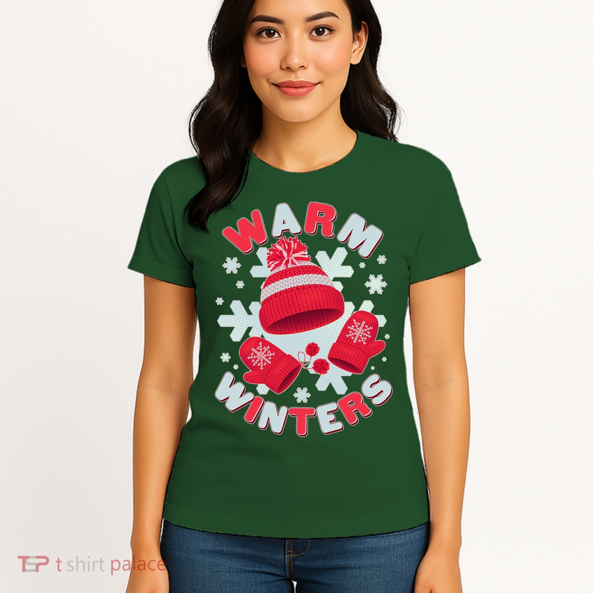Festive Warm Winter Knit Hat And Gloves Women's T-Shirt