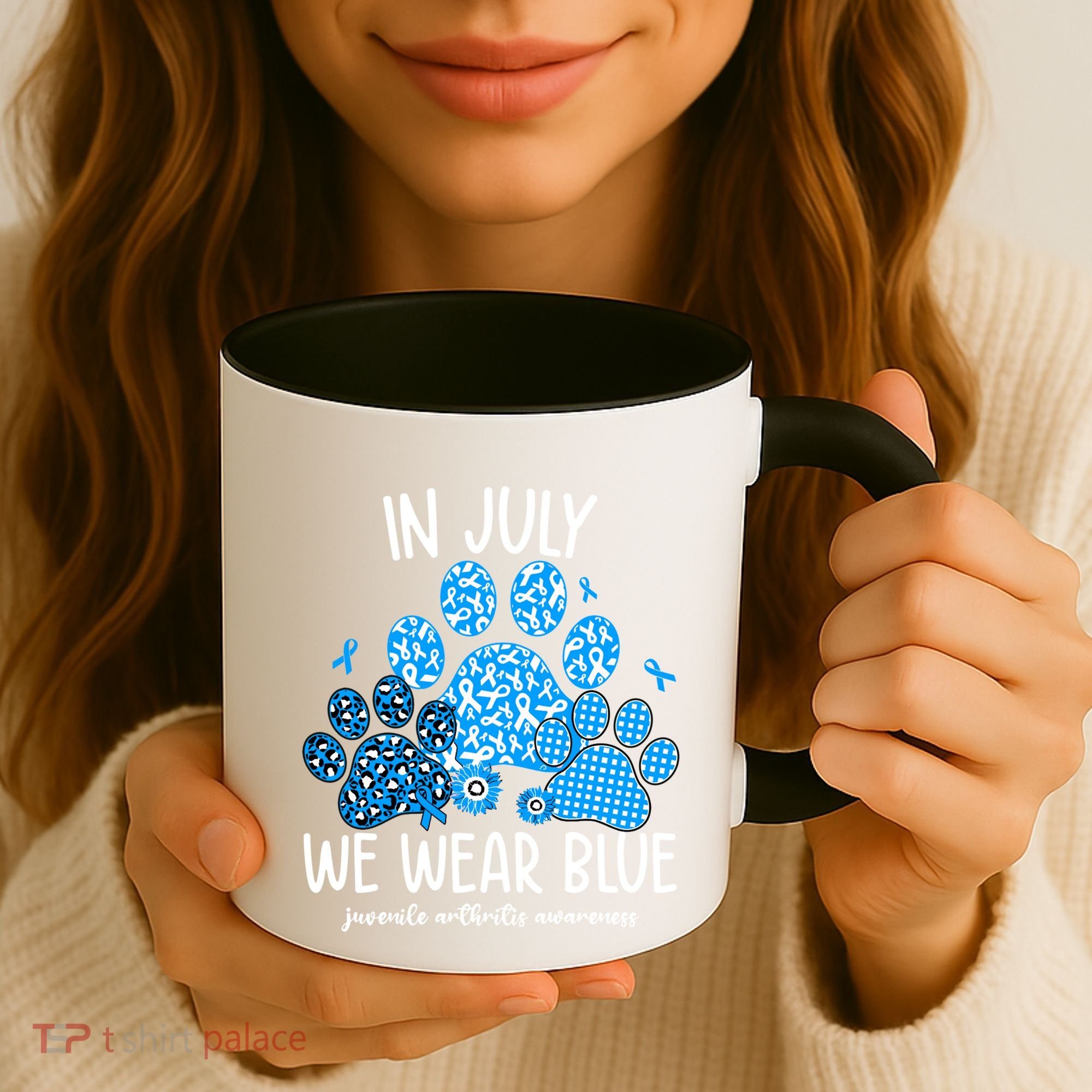 Funny We Wear Blue Dog Cat Paw Juvenile Arthritis Awareness Gift Coffee Mug
