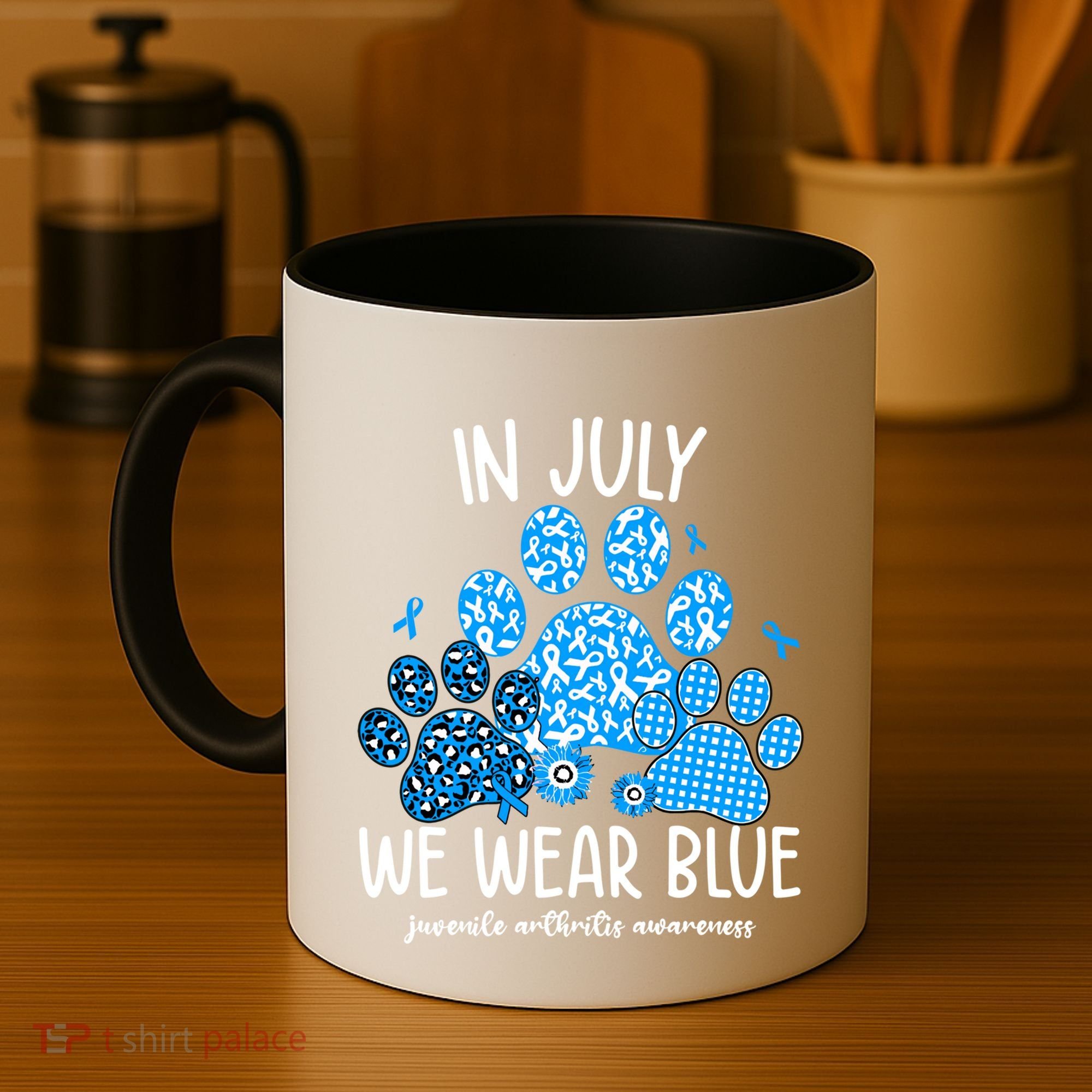 Funny We Wear Blue Dog Cat Paw Juvenile Arthritis Awareness Gift Coffee Mug