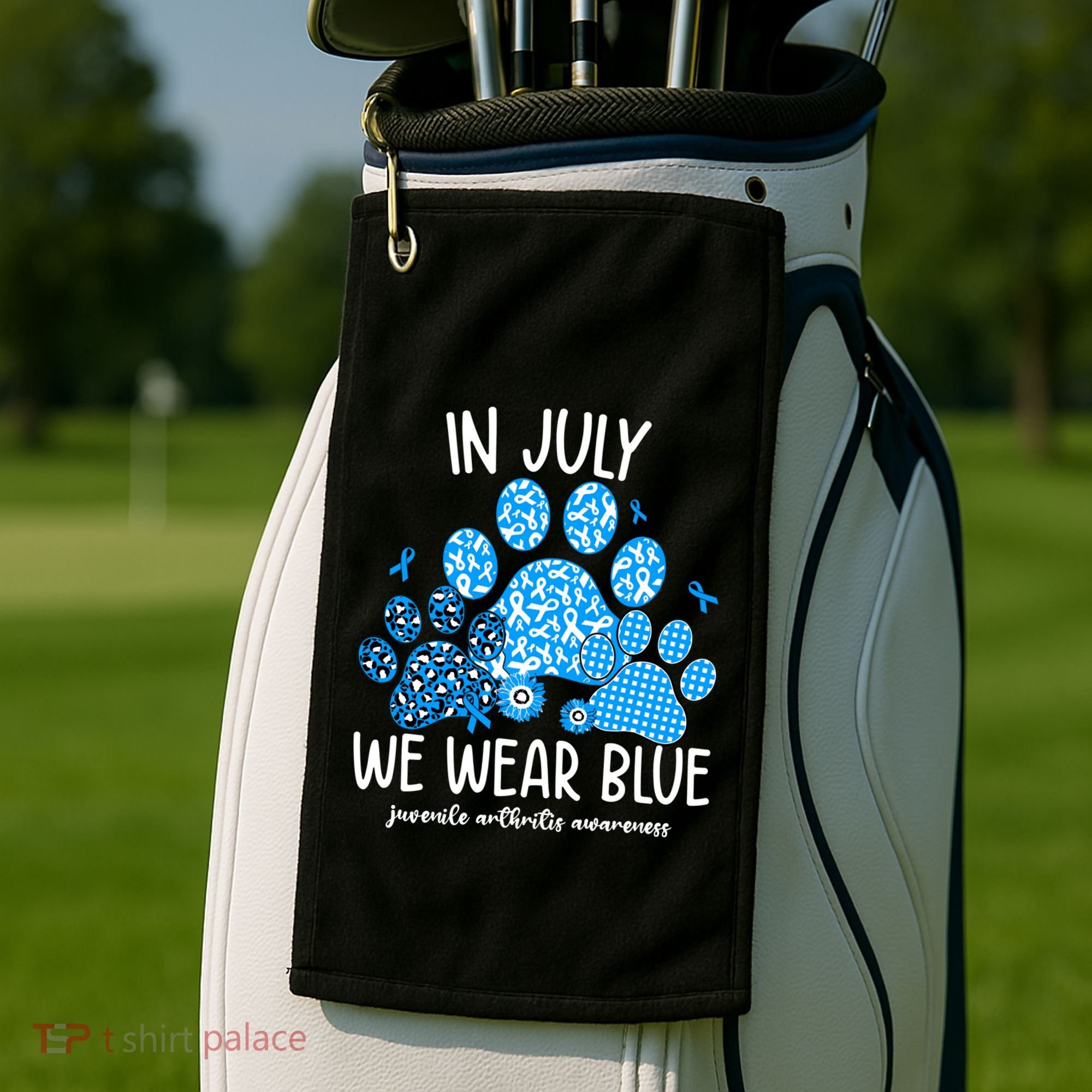 Funny We Wear Blue Dog Cat Paw Juvenile Arthritis Awareness Gift Golf Towel