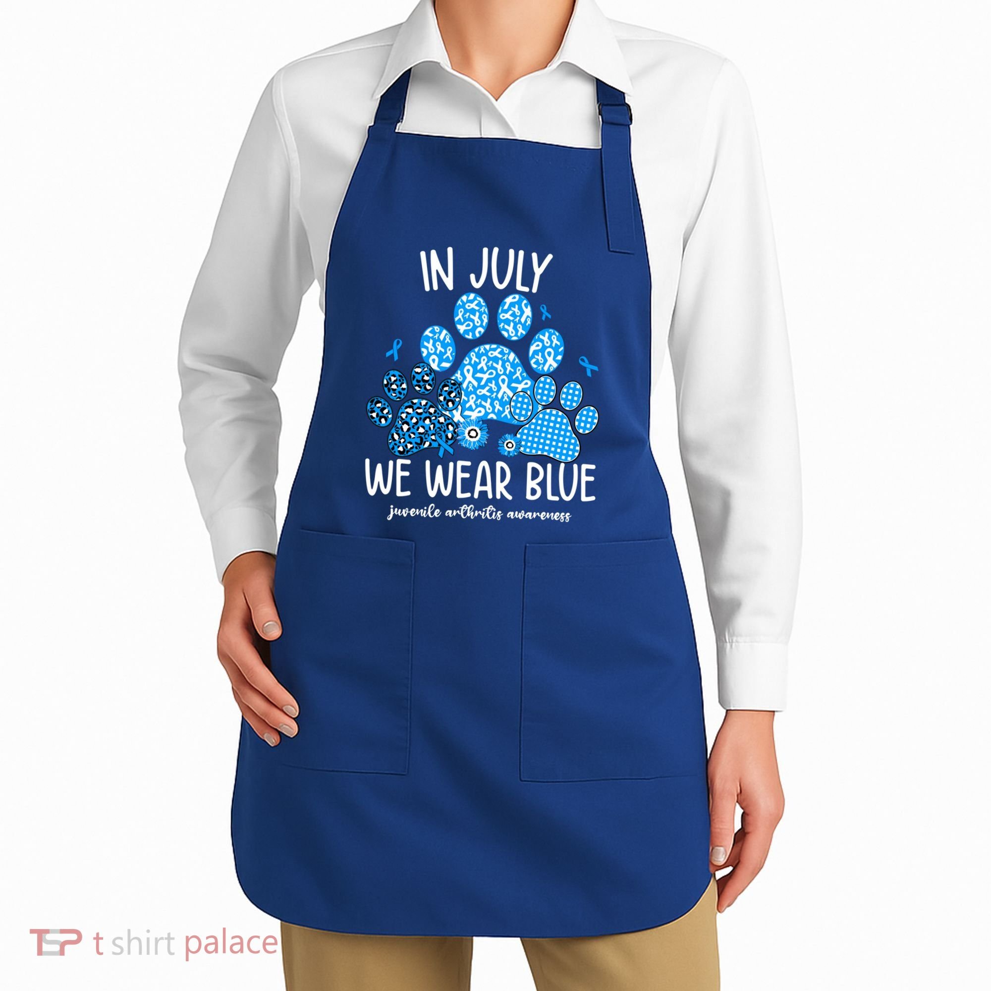 Funny We Wear Blue Dog Cat Paw Juvenile Arthritis Awareness Gift Apron