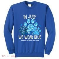 Funny We Wear Blue Dog Cat Paw Juvenile Arthritis Awareness Gift Sweatshirt thumb 0