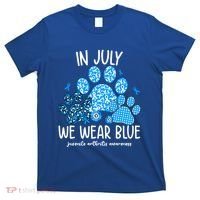 Funny We Wear Blue Dog Cat Paw Juvenile Arthritis Awareness Gift T-Shirt thumb 0