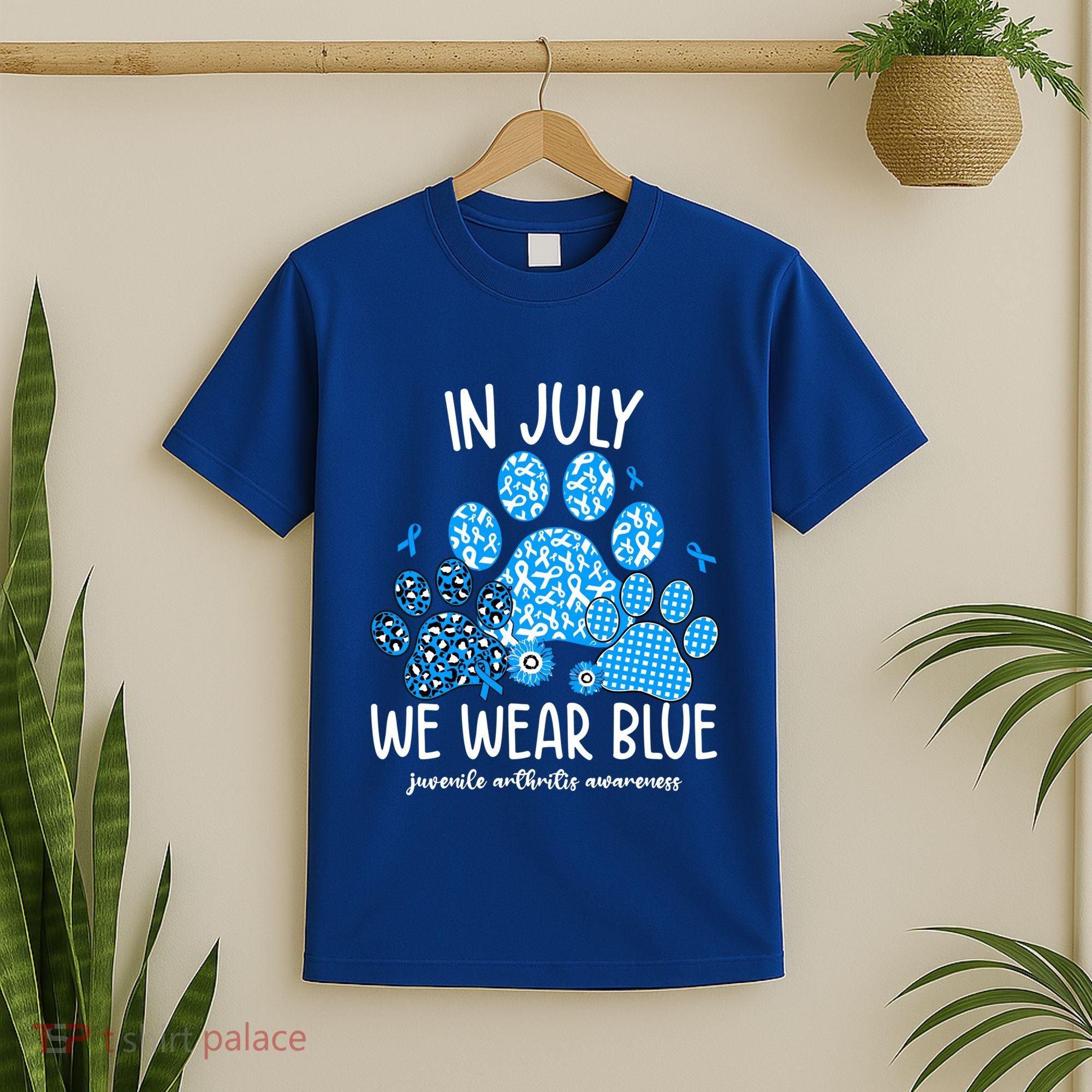 Funny We Wear Blue Dog Cat Paw Juvenile Arthritis Awareness Gift T-Shirt
