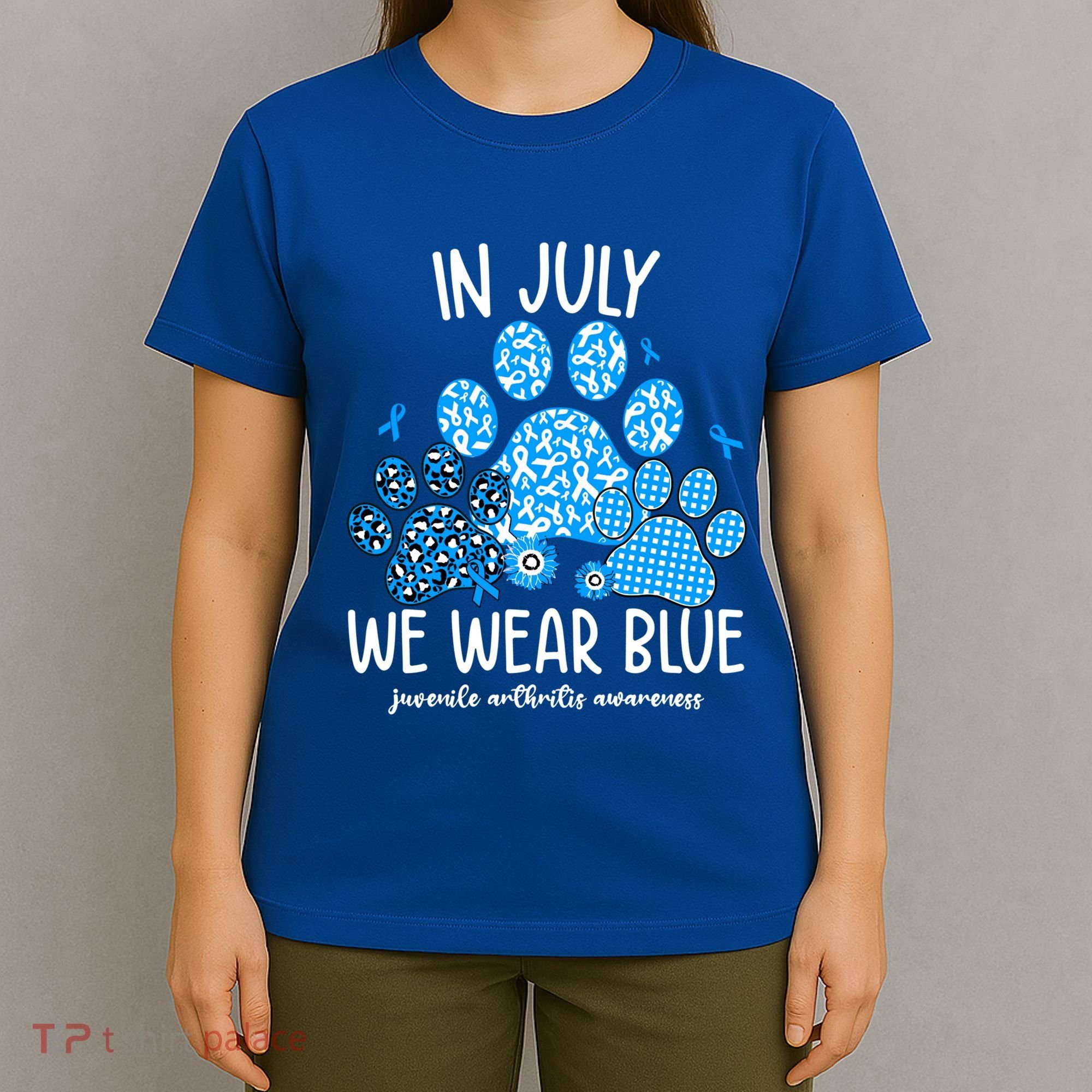 Funny We Wear Blue Dog Cat Paw Juvenile Arthritis Awareness Gift T-Shirt