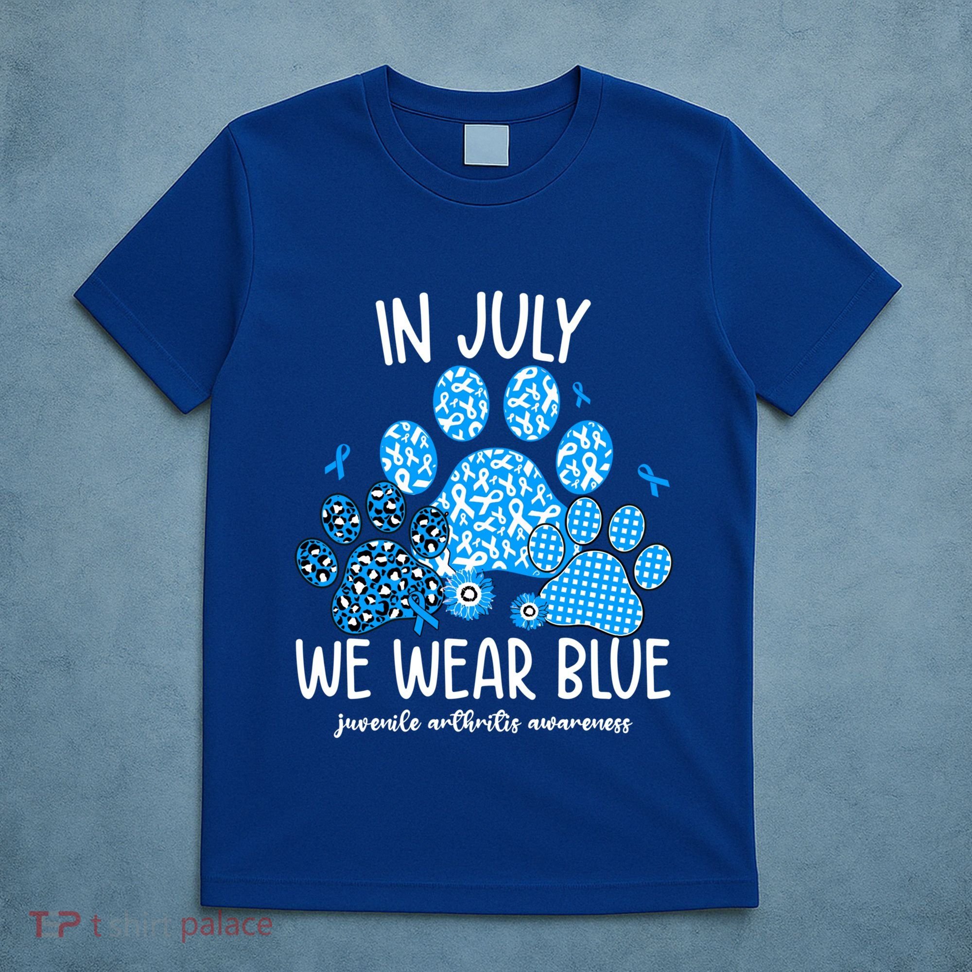 Funny We Wear Blue Dog Cat Paw Juvenile Arthritis Awareness Gift T-Shirt