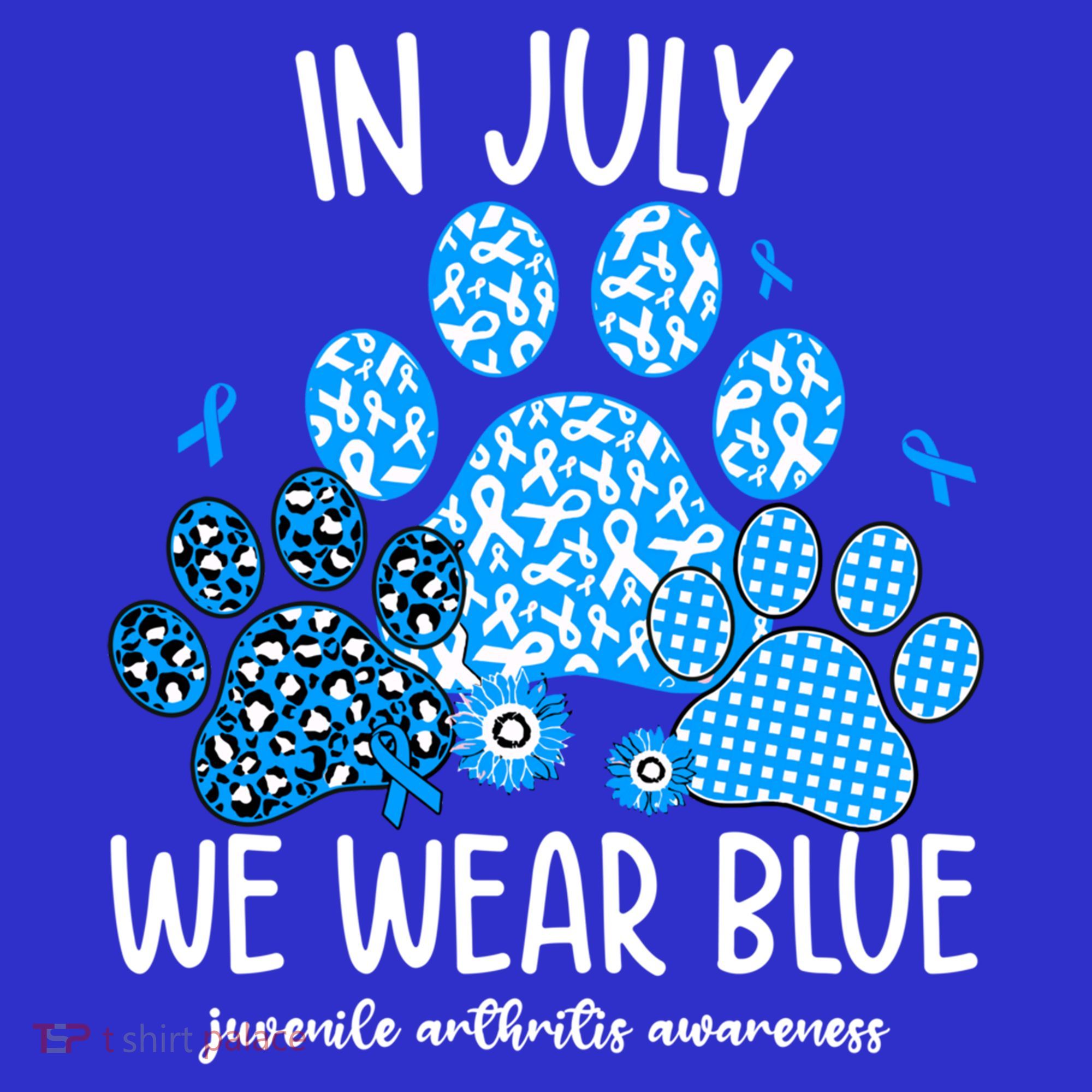 Funny We Wear Blue Dog Cat Paw Juvenile Arthritis Awareness Gift T-Shirt