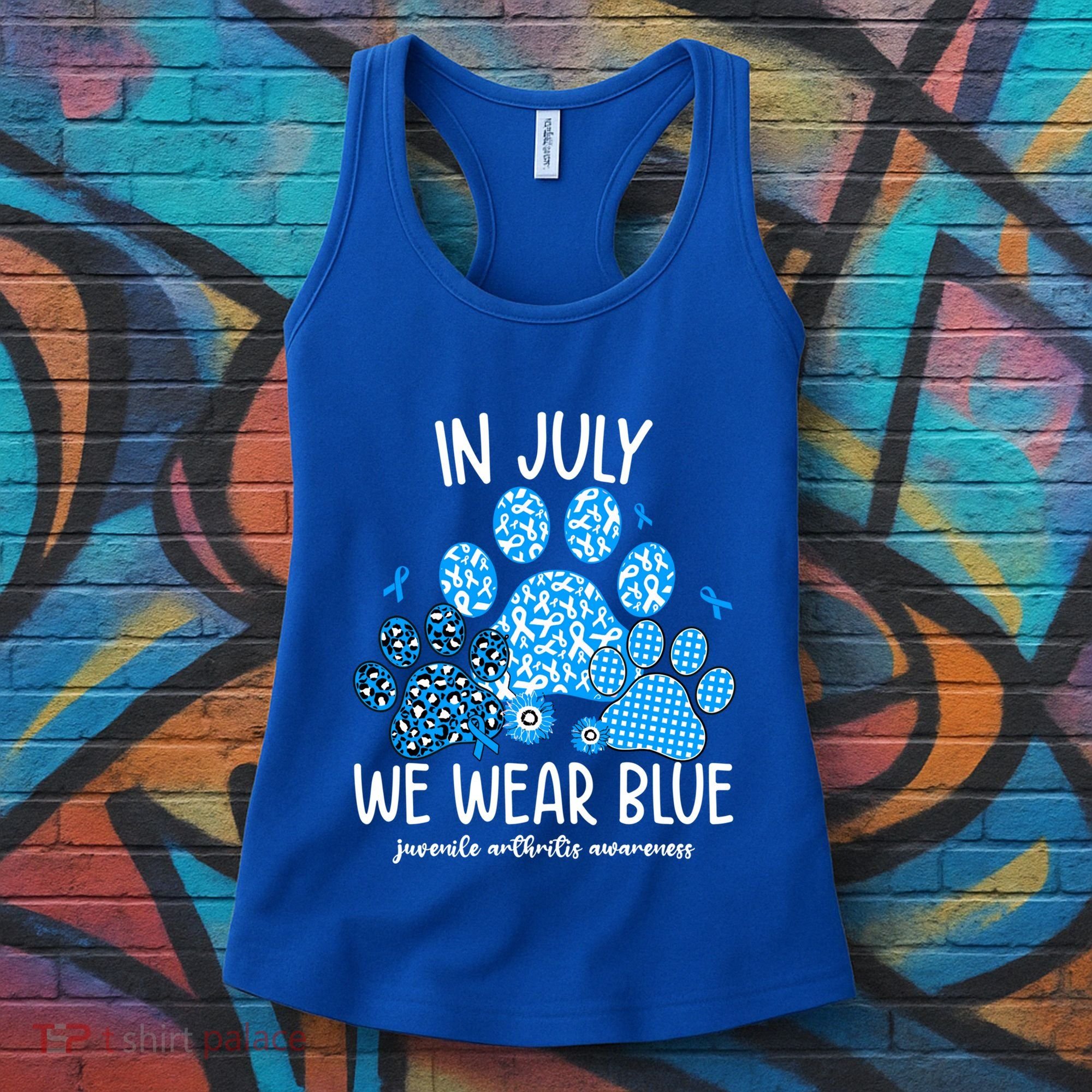 Funny We Wear Blue Dog Cat Paw Juvenile Arthritis Awareness Gift Women's Tank Top
