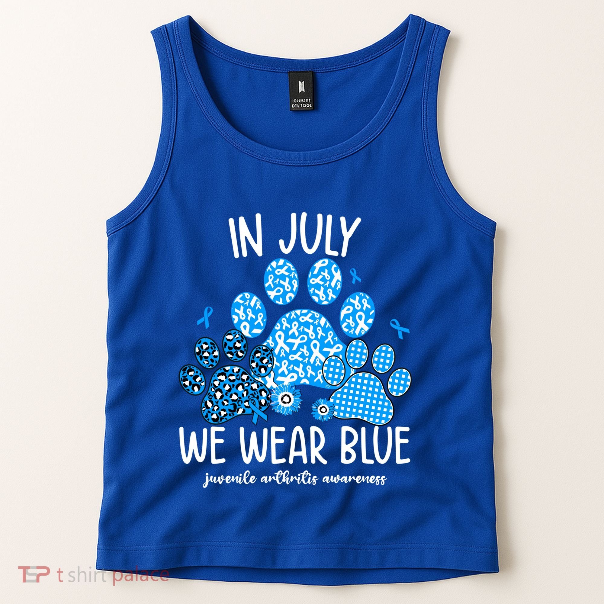 Funny We Wear Blue Dog Cat Paw Juvenile Arthritis Awareness Gift Tank Top
