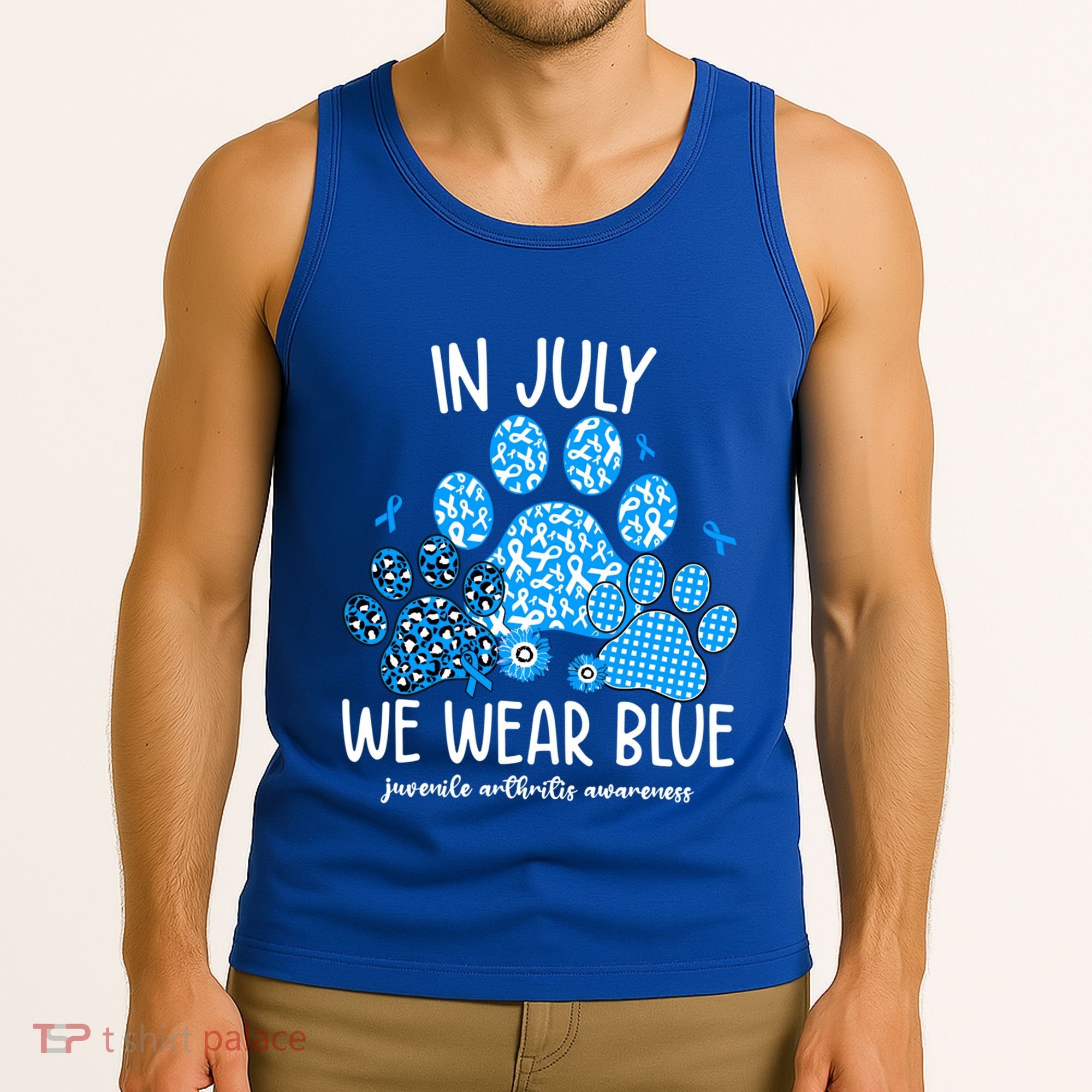 Funny We Wear Blue Dog Cat Paw Juvenile Arthritis Awareness Gift Tank Top