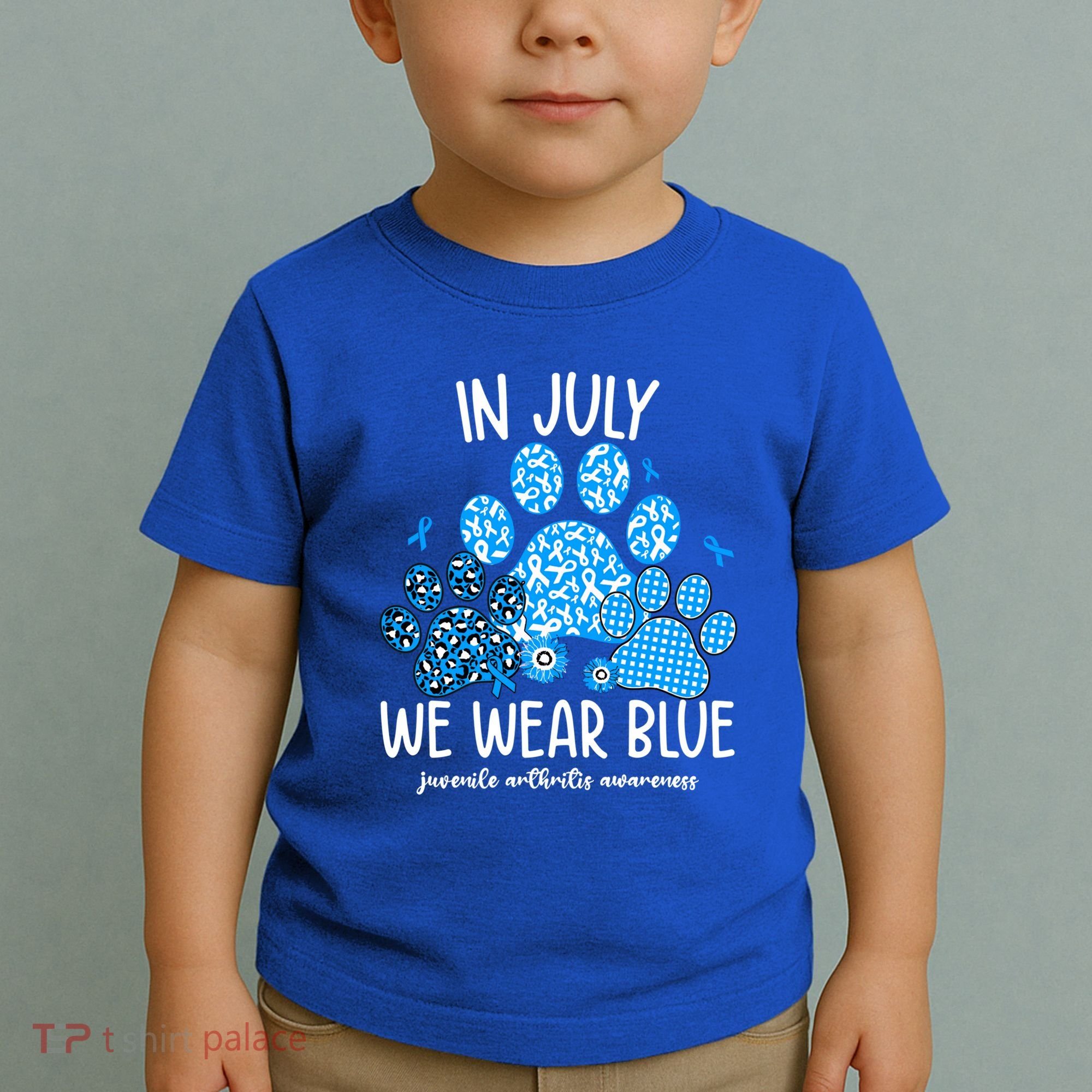 Funny We Wear Blue Dog Cat Paw Juvenile Arthritis Awareness Gift Toddler T-Shirt