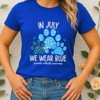 Funny We Wear Blue Dog Cat Paw Juvenile Arthritis Awareness Gift Women's T-Shirt thumb 2