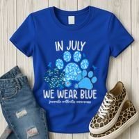 Funny We Wear Blue Dog Cat Paw Juvenile Arthritis Awareness Gift Women's T-Shirt thumb 3