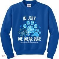 Funny We Wear Blue Dog Cat Paw Juvenile Arthritis Awareness Gift Kids Sweatshirt thumb 0