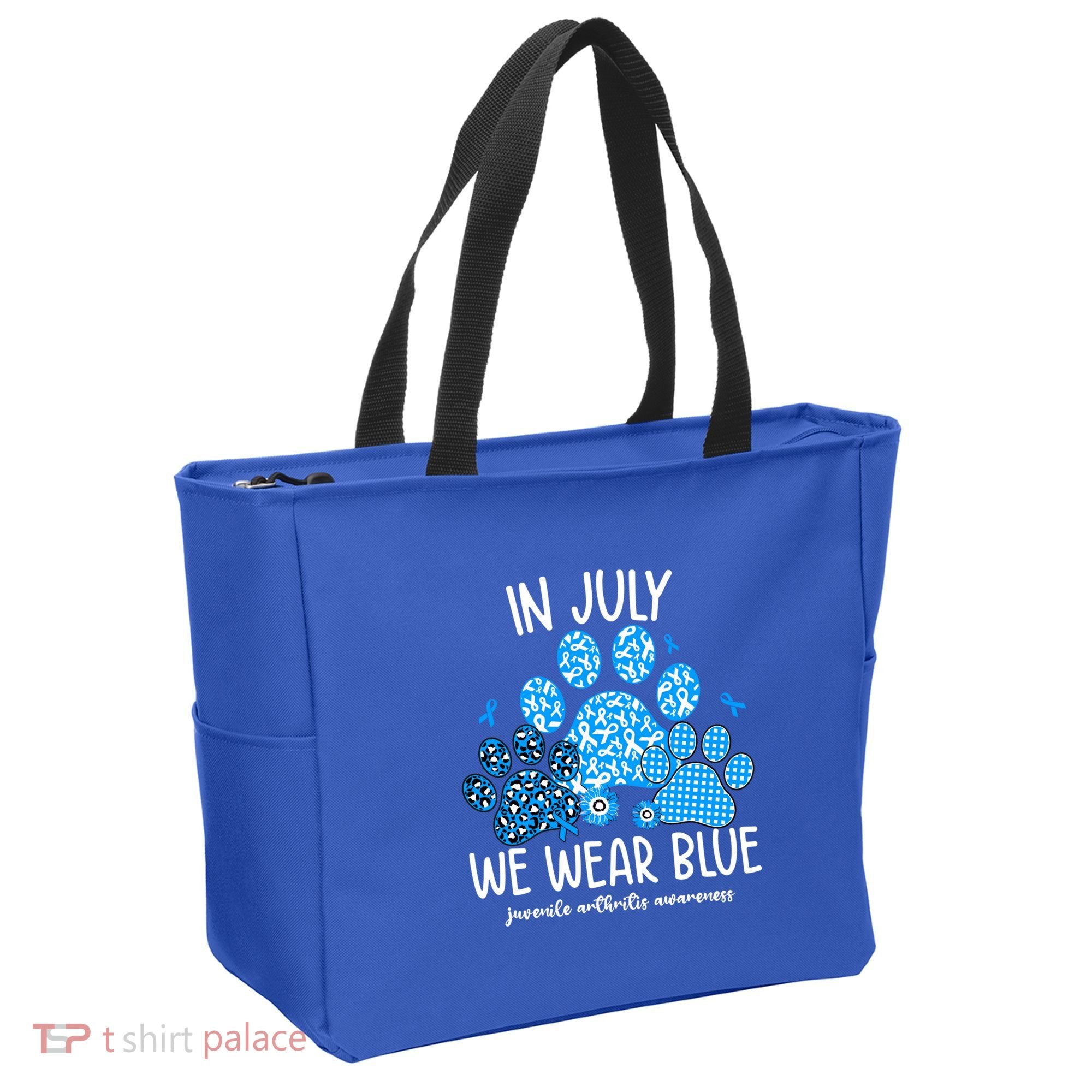 Funny We Wear Blue Dog Cat Paw Juvenile Arthritis Awareness Gift Tote Bag