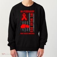 February We Wear Red American Flag Heart Disease Awareness Women's Sweatshirt thumb 0