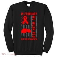February We Wear Red American Flag Heart Disease Awareness Sweatshirt thumb 0